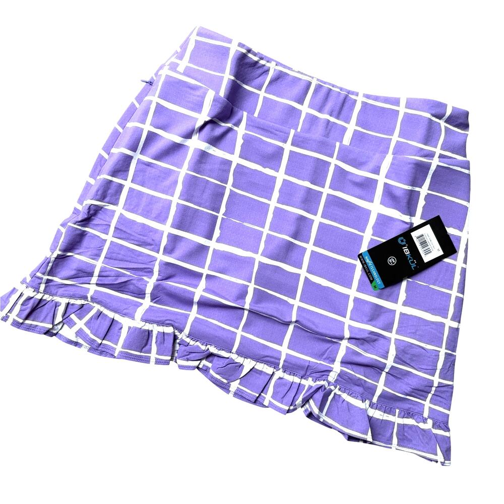 IBKUL Lavender Ruffle Hem Skort Women Medium Golf Front Zip Pockets Back Pull-On